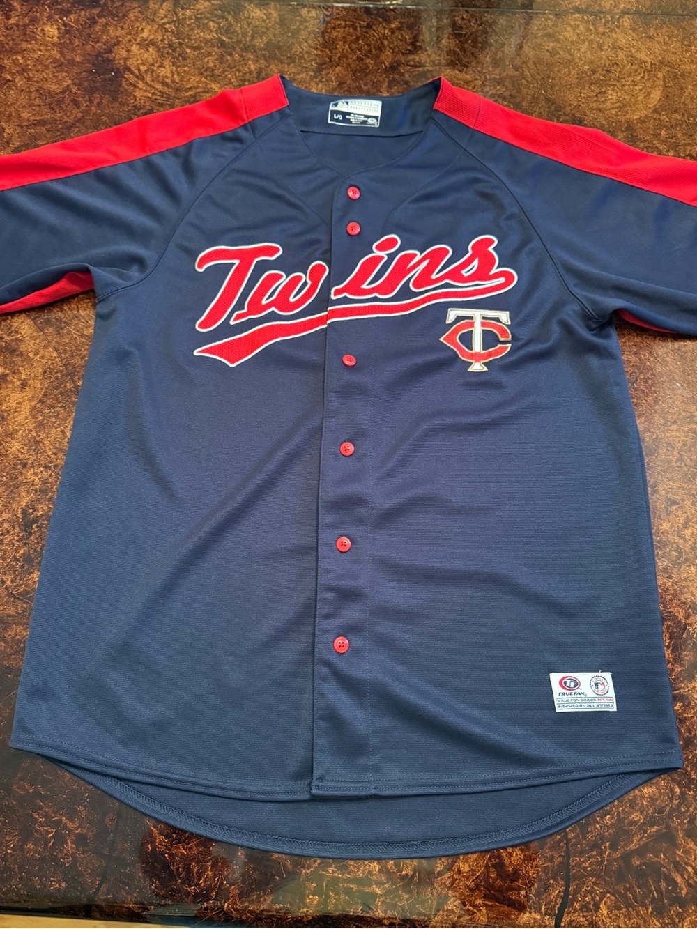 Twin Cities Twins Navy and Red Button-Front Baseball Jersey